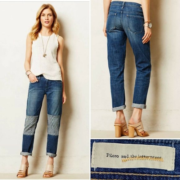 Pilcro and the Letterpress Denim - Pilcro Hyphen Patched Jeans 28 Anthropology Boho